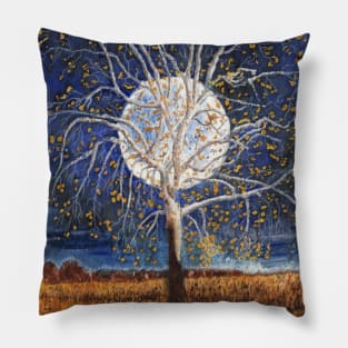 Sycamore Tree Under a Blue Moon Batik Pillow