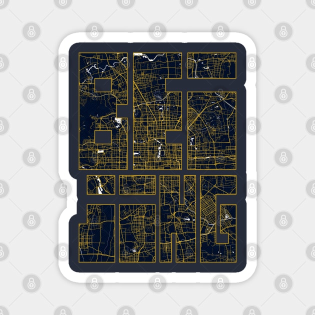 Beijing, China City Map Typography - Gold Art Deco Magnet by deMAP Studio