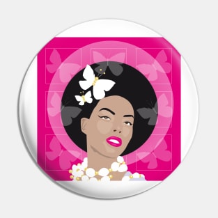 Girl with Afro and Butterflies Pin