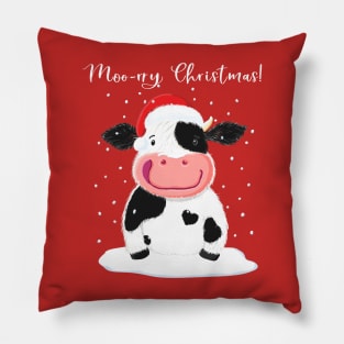 A Happy Holstein Cow Wishes You A Merry Christmas Pillow