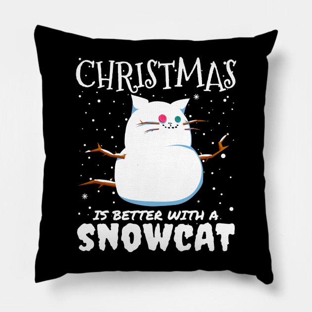 Christmas Is Better With A Snowcat - Christmas snow cat gift Pillow by mrbitdot