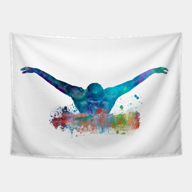 Swimmer in watercolor Tapestry by PaulrommerArt