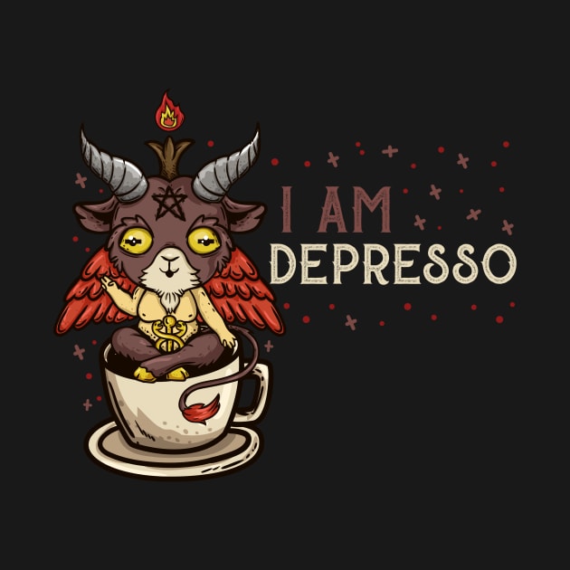 I Am Depresso - Satanic Coffee Baphomet T-Shirt by biNutz