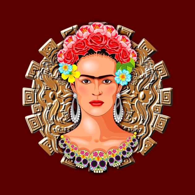 Frida Kahlo Aztec Golden Sun by BluedarkArt