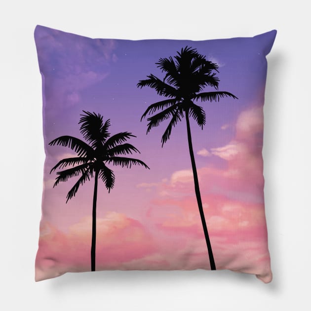 Palm tree purple Sunset Pillow by Trippycollage