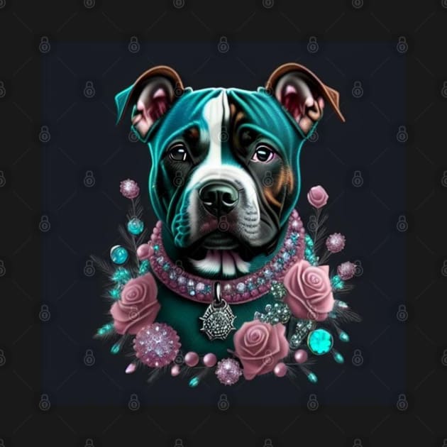 Staffy Enjoys Roses by Enchanted Reverie