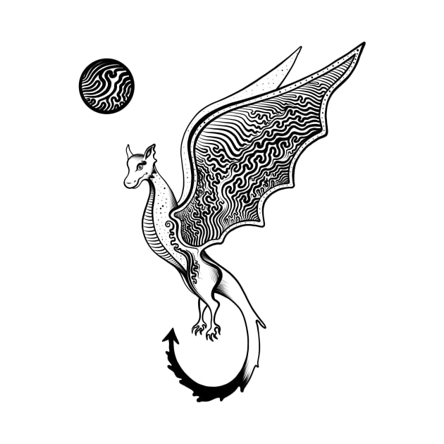 Black And White Dragon Illustration by Brokoola