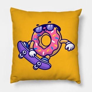 Cute Doughnut Playing Skateboard Pillow