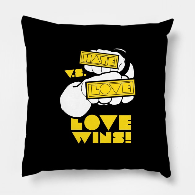 Love vs hate-yellow Pillow by God Given apparel