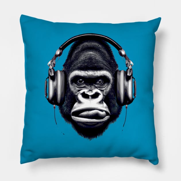 Headphone Gorilla Pillow by poppijanne