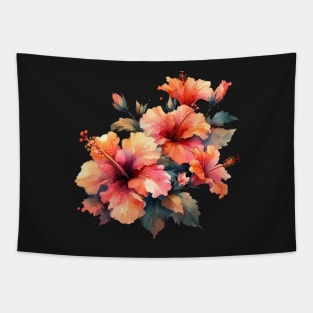 Beautiful Watercolor Tropical Hibiscus Flower Tapestry