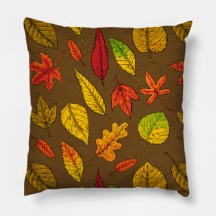 Autumn leaves on brown Pillow