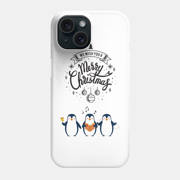 Christmas Penguins Caroling Phone Case by Whiskers and Wings