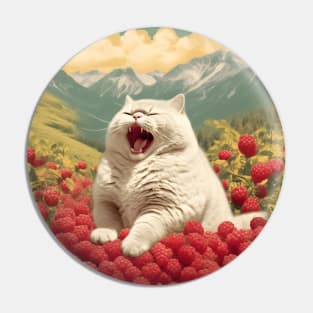 Berrylicious Retro Whiskers: Kitschy Cats and Sweet Berries Pin