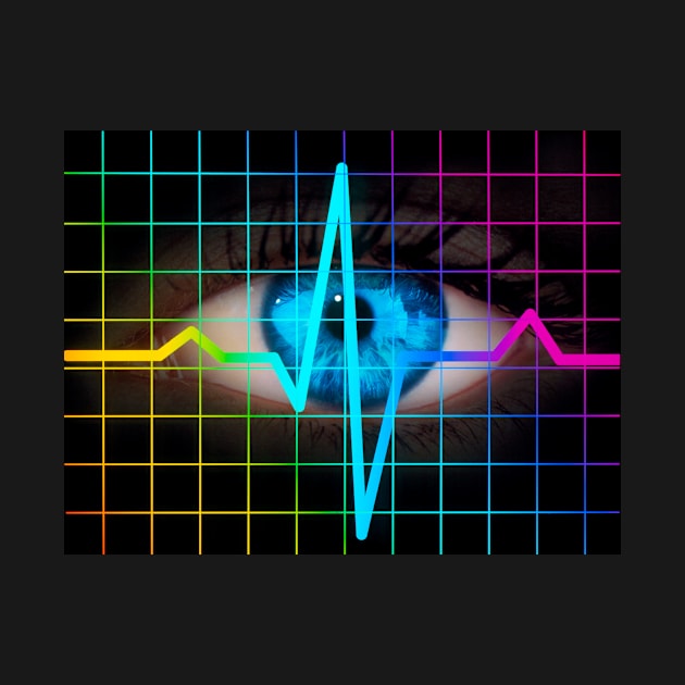 Computer artwork of heartbeat ECG and human eye (P420/0321) by SciencePhoto