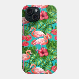 Flamingo birds and tropical garden watercolor Phone Case