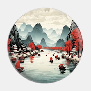 Li River China Vintage Poster Tourism Pin