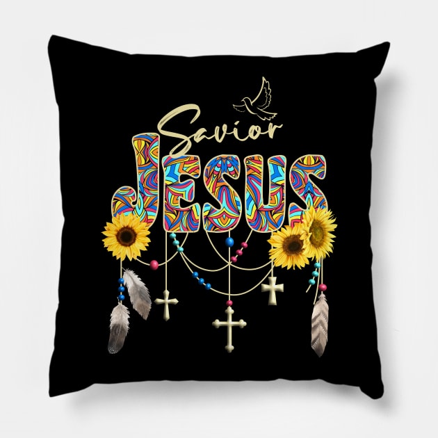 JESUS BOHO RETRO SUNFLOWER SOUTHWESTERN STYLE Pillow by FlutteringWings 