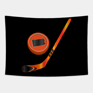 NHL - PA Orange Black Stick and Puck Tapestry