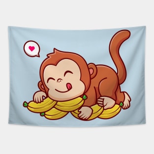 Cute Monkey Laying On Banana Cartoon Tapestry