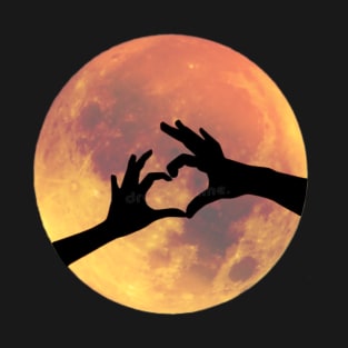 Full Moon with Heart Hands Silhouette T-Shirt