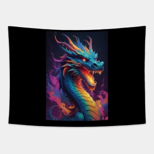 Fierce Dragon Head and Neck with Colour Designs Tapestry