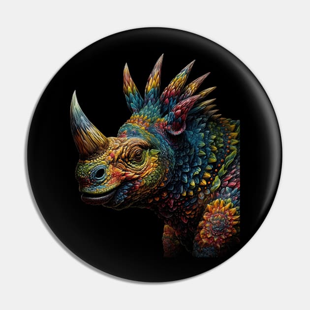 Colorful Horned Dino Too Pin by DavisDesigns79