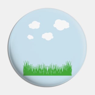 cloud and grass, white clouds green grass blue tee, sky t-shirt, blue sky cloud and grass, retro 8-bit clouds Pin