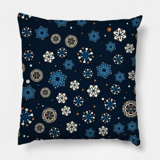 Bright Blue Orange Yellow and White Snowflakes Pattern Pillow