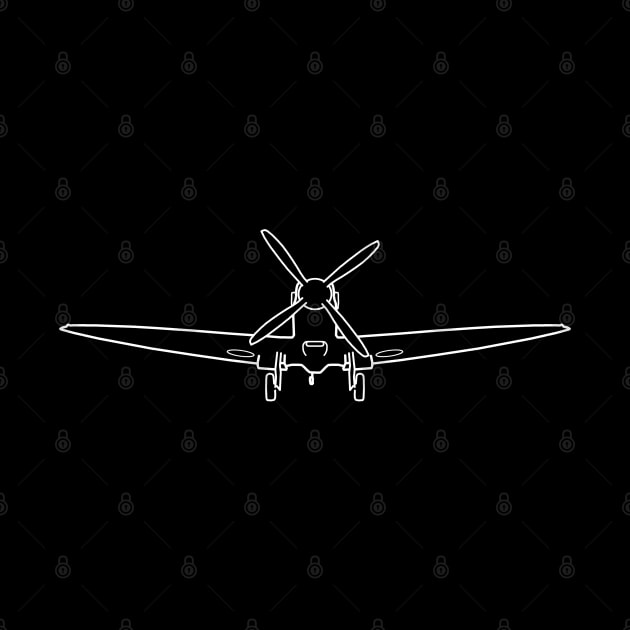 Vintage Supermarine Spitfire fighter aircraft wheels down outline graphic (white) by soitwouldseem