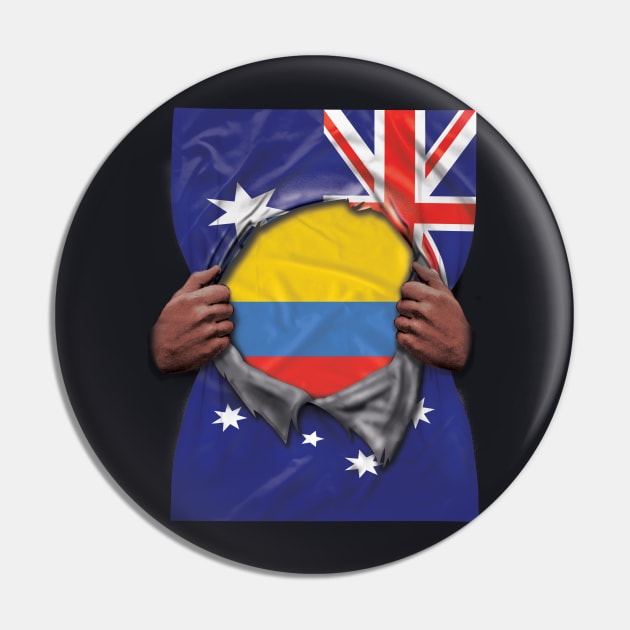 Colombia Flag Australian Flag Ripped - Gift for Colombian From Colombia Pin by Country Flags