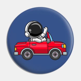 Cute Astronaut Driving Off Road Car Cartoon Pin