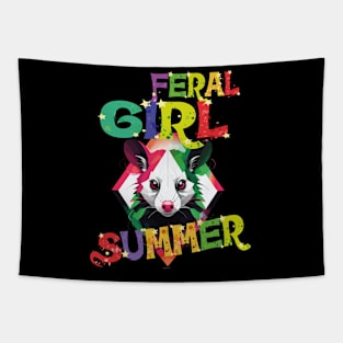 Funny Opossum Feral Girl Summer Opossum Raccoon Summer Tapestry