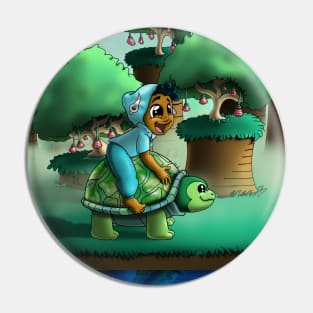 African American Boy and Turtle Pin