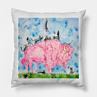 PINK BISON and BLACK CATS Pillow