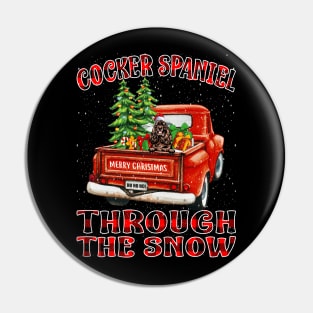 Christmas Cocker Spaniel Through The Snow Dog Santa Truck Tree Pin