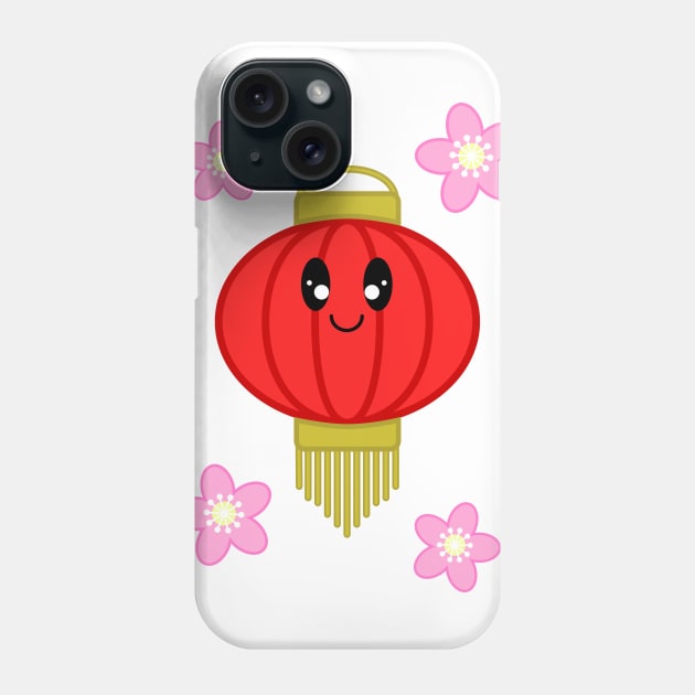 Cute Lantern with Sakura Flowers in White Background Phone Case by Kelly Gigi