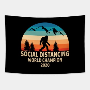 Bigfoot Social Distancing World Champion 2020, Funny Design Retro Bigfoot Hide & Seek Quarantine Buddies Tapestry