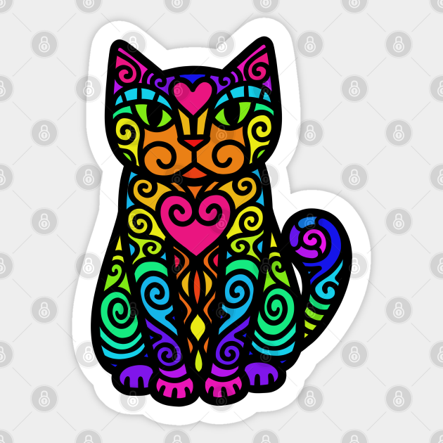 Rainbow Doodley DoodleCat - Cat - Sticker