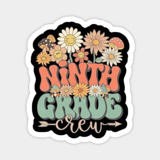 Back To School Retro Groovy Wildflower Ninth Grade Crew Funny Teacher Girls Magnet