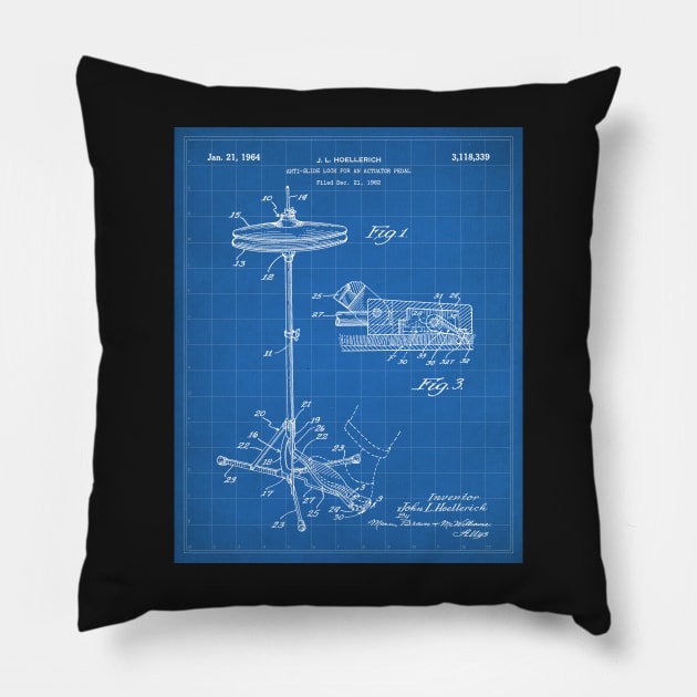 Hi Hat Drum Patent - Drummer Art - Blueprint Pillow by patentpress