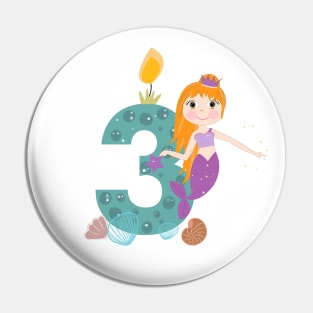 Cute little mermaid third birthday Pin