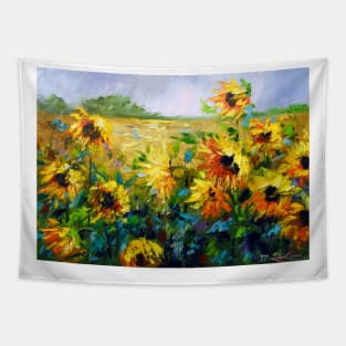 Sunflowers in the wind Tapestry