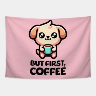 But First Coffee! Cute Coffee Dog Tapestry