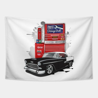 1955 Black and White Chevy Bel Air Garage Built Print Tapestry