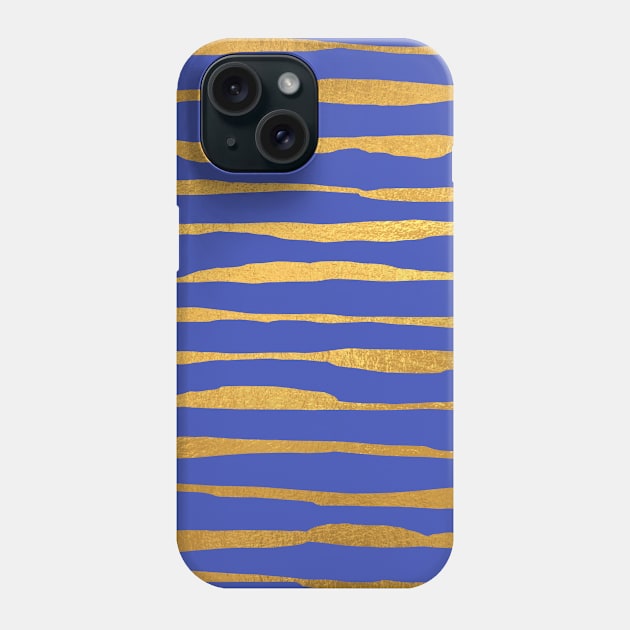 Indigo Blue Gold colored abstract lines pattern Phone Case by jodotodesign