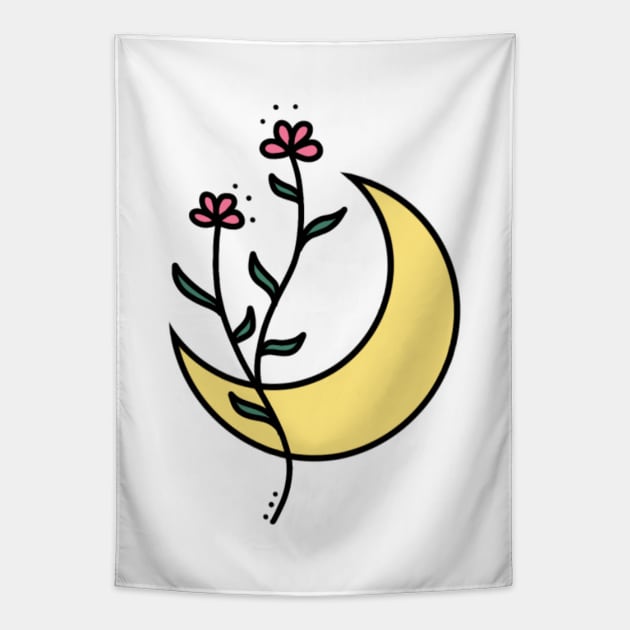 Moon and Flowers | Artwork by Julia Healy Tapestry by juliahealydesign