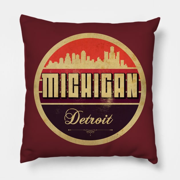 Michigan Detroit Vintage Pillow by CTShirts