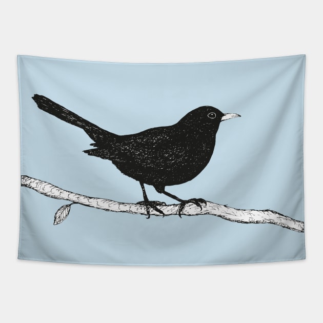 Blackbird pen drawing Tapestry by Bwiselizzy