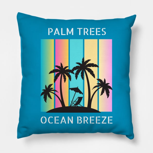 Palm Trees, Ocean Breeze, Beach Day Pillow by BasicallyBeachy